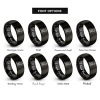 font options for inside engraving on black shepherd heart rings