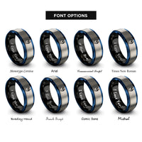 font options for inside engraving on black & blue & gray shiba inu sunglasses rings
