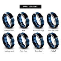 font options for inside engraving on blue & silver shiba inu sunglasses rings