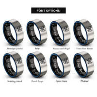 font options for inside engraving on black & blue & grey shield arrows rings
