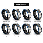 font options for inside engraving on black & blue & grey shield bar segmented rings
