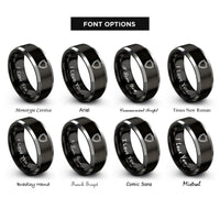 font options for inside engraving on black & silver shield rings