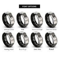 font options for inside engraving on black & gray shield rings