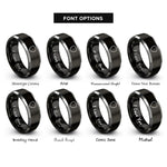 font options for inside engraving on black & silver shield rings