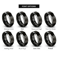 font options for inside engraving on black & silver shield crest rings