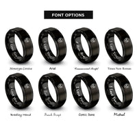 font options for inside engraving on black shield dumbbell star rings