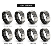 font options for inside engraving on black & gray shield emblem rings