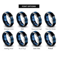 font options for inside engraving on blue & silver shield lock cybersecurity rings