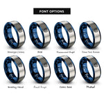 font options for inside engraving on blue & gray shield lock cybersecurity rings