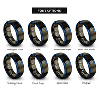 font options for inside engraving on gunmetal & blue shield lock cybersecurity rings