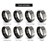 font options for inside engraving on black & gray shield rune ring rings