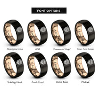 font options for inside engraving on black & rose gold shield stripes rings