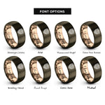 font options for inside engraving on gunmetal & rose gold shield stripes rings