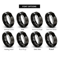 font options for inside engraving on black & silver shield tag paw rings