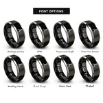 font options for inside engraving on black & silver shift fork rings
