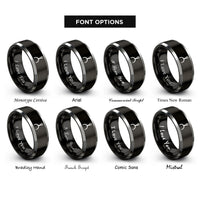 font options for inside engraving on black & silver shift fork rings