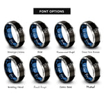 font options for inside engraving on black & blue & silver shin guards straps rings