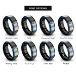 font options for inside engraving on black & blue & gray shin guards straps rings