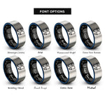 font options for inside engraving on black & blue & silver shin guards straps rings