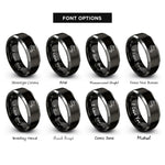 font options for inside engraving on black & silver ship route dashed line rings