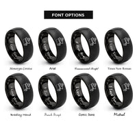 font options for inside engraving on black ship route dashed line rings