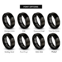 font options for inside engraving on black ship route dashed line rings
