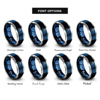 font options for inside engraving on blue & grey ship route dashes rings