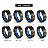 font options for inside engraving on gunmetal & blue ship route dashes rings