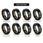 font options for inside engraving on gunmetal & blue ship route dashes rings