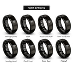 font options for inside engraving on black ship silhouette heart rings