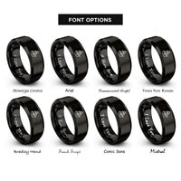 font options for inside engraving on black ship silhouette heart rings