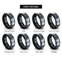font options for inside engraving on black & blue & silver ship storm lightning rings