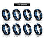 font options for inside engraving on blue & silver ship waves rings