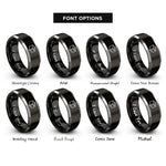 font options for inside engraving on black & silver shipping box rings