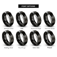 font options for inside engraving on black & silver shipping box rings