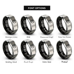 font options for inside engraving on black & gray shipping box rings