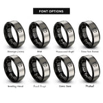 font options for inside engraving on black & grey shipping box rings