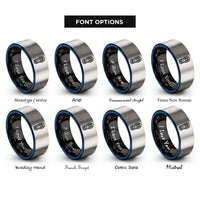 font options for inside engraving on black & blue & gray shoe print rings