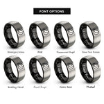 font options for inside engraving on black & silver shooting star rings