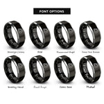 font options for inside engraving on black & silver shooting star rings