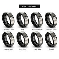 font options for inside engraving on black & gray shooting star rings