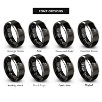 font options for inside engraving on black & gray shooting star rings