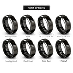 font options for inside engraving on black & silver shooting star rings