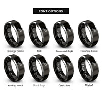 font options for inside engraving on black & silver shooting star rings