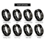 font options for inside engraving on black & silver shooting star rings