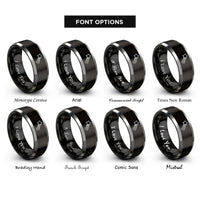 font options for inside engraving on black & silver shooting star rings