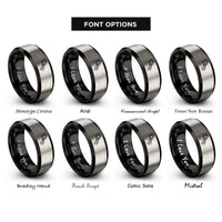 font options for inside engraving on black & grey shooting star rings