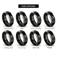 font options for inside engraving on black & grey shooting star rings