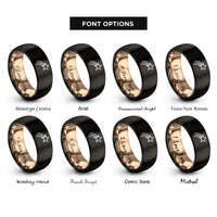 font options for inside engraving on black & rose gold shooting star rings