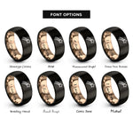 font options for inside engraving on black & rose gold shooting star rings